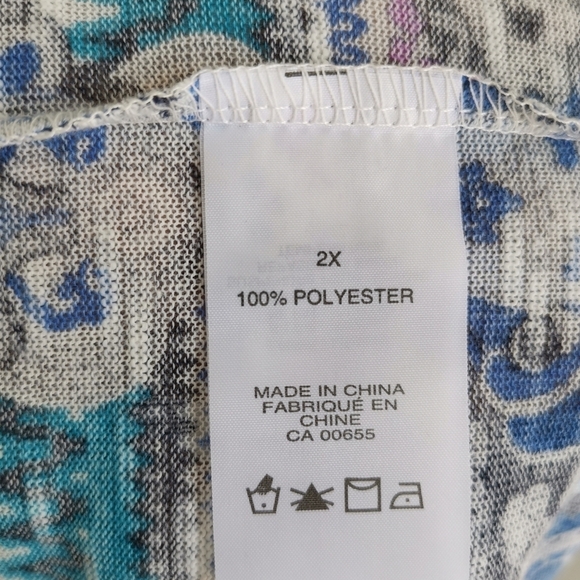 CACHE kimono top dolman sleeves blue Paisley on white size 2X - Picture 8 of 10